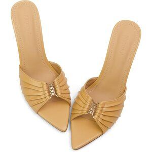 Women's Yellow Faux Leather High Heels with Pointed Peep Toe Heeled Sandals